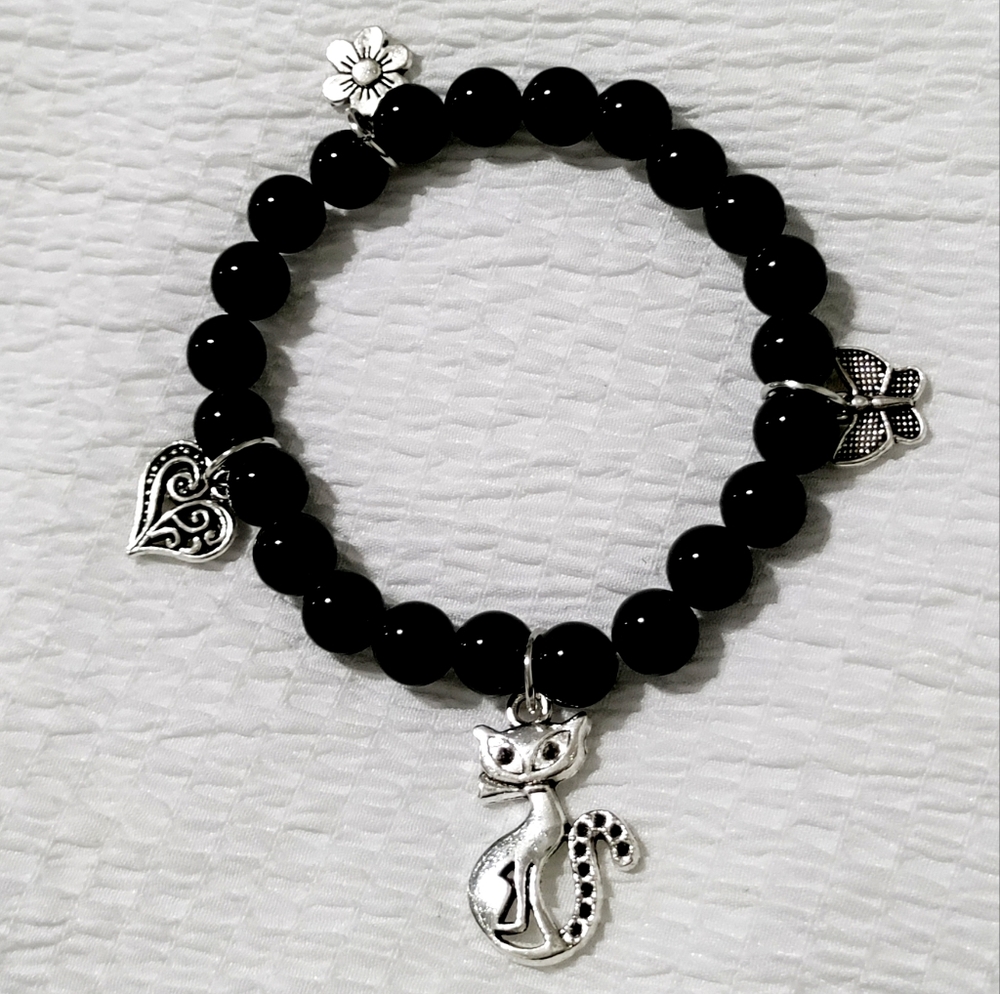Natural 8mm Onyx Bracelet with charms 🦋